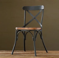 美式乡村 铁艺复古实木椅 靠背椅 简约餐椅 客厅家具休闲实木餐椅