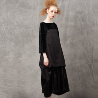 DIDDI_BLAAACK系列原创设计吊带抓皱不规则连身裙连衣裙小黑裙