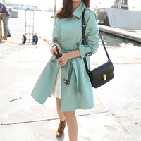 韩国代购2014秋装新款气质优雅学院风女士风衣中长款双排扣外套女