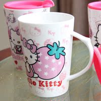 大容量hello kitty陶瓷杯 可爱卡通创意杯子带盖马克杯正品杯包邮