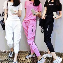 2016夏季新款显瘦短袖九分裤时尚套装韩版女装休闲运动服两件套女