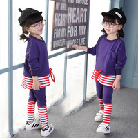 女童套装韩版新款时尚儿童卫衣套装童装女宝宝休闲条纹套装春秋潮