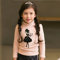 韩国韩版童装女童加绒打底衫2015秋冬儿童宝宝立体花朵T恤上衣潮