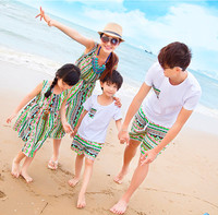 沙滩亲子装夏装2015款一家三口家庭装度假海边旅游必备母女连衣裙