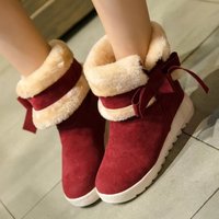 2015冬季舒适棉靴学生平跟厚底雪地靴蝴蝶结套筒保暖靴短筒女靴子