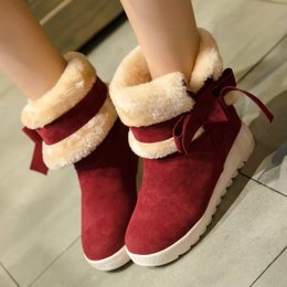 2015冬季舒适棉靴学生平跟厚底雪地靴蝴蝶结套筒保暖靴短筒女靴子