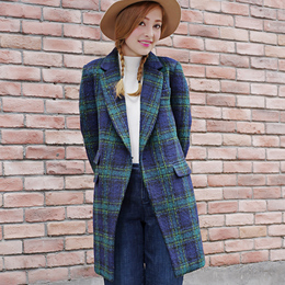 2015秋冬新款韩版格子毛呢外套女中长款修身显瘦加厚呢子大衣