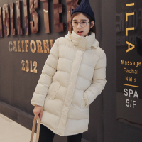 2015年冬季新款韩版加厚连帽立领保暖纯色中长款羽绒棉服外套少女