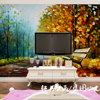 现代油画风景森林墙纸高清艺术壁纸电视背景墙客厅沙发形象墙壁画