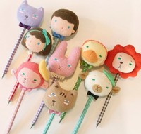韩国正品代购进口romane 可爱毛绒卡通动物0.7圆珠笔 娃娃头