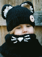 纯手工毛线帽儿童帽子围脖两件套装秋冬季宝宝卡通造型纯棉保暖帽