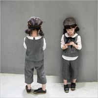 秋季新款韩版时尚女童套装无袖衬衫背心马甲+裤子两件套女童套装