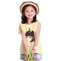 卡咪蛙童装T恤韩版无袖2015女童夏季新款雪纺荷叶边棉质上衣正品