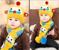 宝宝毛线帽6-12个月2-3-4岁婴儿童帽子围巾冬男童女童飞行员套装