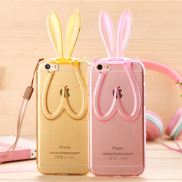 透明iphone6s兔耳朵支架手机壳苹果6Splus挂绳兔子5s硅胶保护套