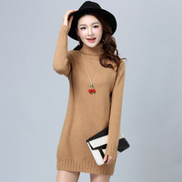 冬季女装韩版中长款修身纯色羊绒针织打底衫女士大码高领套头毛衣