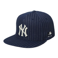 韩国-正品MLB洋基牛仔布条纹棒球帽,遮阳帽,男女平檐帽调节款