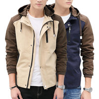 2015新款男式风衣修身纯棉外套男士韩版中长款夹克连帽防风jacket