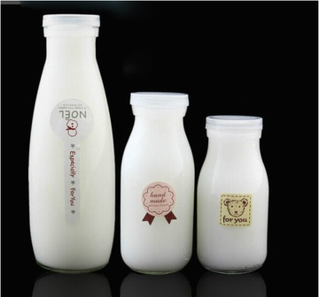厂家直销200-500ml 玻璃牛奶瓶带盖 密封牛奶杯酸奶瓶保鲜豆浆瓶