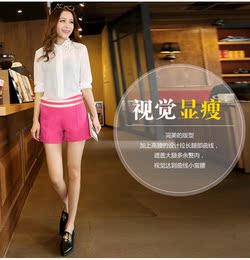 2015夏季新款女装韩版显瘦糖果色高腰短裤休闲