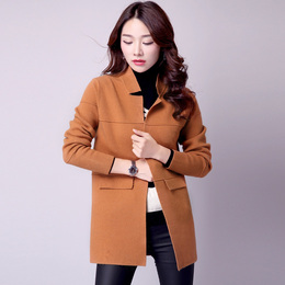 秋季新品2015韩版时尚大码女式针织开衫百搭中长款纯色毛衣女外套