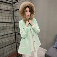 2015冬装新款韩版修身大码女装镶色羊绒呢外套毛呢外套呢子大衣