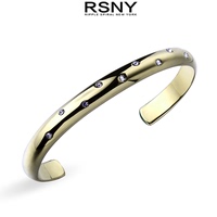 RSNY美国时尚饰品品牌 经典款镀金光面弧形细窄镶钻手镯手环RS023
