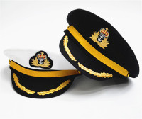 韩版男女舞台表演帽子 高档全棉船长制服水手 黑白色平顶海军帽