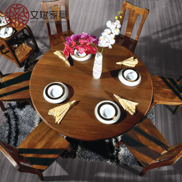 特价包邮胡桃木全纯实木圆餐桌台椅子1.3米圆形饭桌小中户型简约