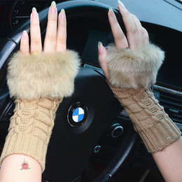 长款半指手套女冬可爱韩版学生毛绒毛线针织手套户外运动透气保暖