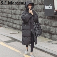 S.F Marceau日本代购 冬新款女装复古连帽中长款羽绒棉服棉衣外套