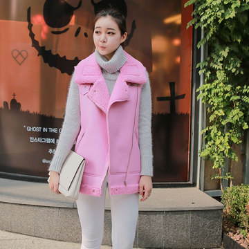韩国代购2015冬季新款加厚鹿皮绒外套羊羔毛大衣大码马甲皮草学生