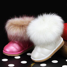 女童雪地靴2015冬季新款韩版兔毛女童短靴子狐狸毛儿童棉鞋牛筋底