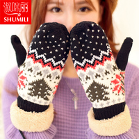 保暖手套女冬可爱加厚韩版全指手套冬季学生骑车圣诞毛线女士手套