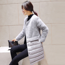 2015冬新款 原创韩版单排扣羽绒衣 加厚拼接女中长款棉服
