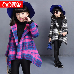 童装秋冬季韩版女童呢子外套上衣6-7-8-9-10岁儿童格子呢大衣上衣