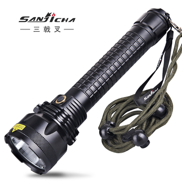 sanjicha三戟叉LED-L2强光手电筒超亮远射黄光白光充电26650电池