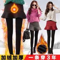 2015新款韩版学生假两件打底裤女加绒加厚保暖裤高腰显瘦打底裙裤