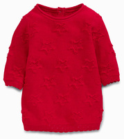 【现货】英国代购NEXT进口童装15秋冬女宝宝红色星星针织花连衣裙
