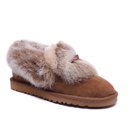 2015新款雪地靴女短靴子 真皮加绒兔毛口平底棉鞋 冬季保暖防滑鞋