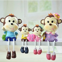家居饰品三不猴子树脂娃娃工艺品卡通搁板摆件亲子儿童玩具饰品