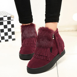 韩版冬季新款女鞋雪地靴女流苏平底靴子厚底带毛毛保暖舒适棉鞋