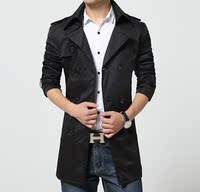男士商务休闲风衣中长款春秋季青年韩版男黑色外套修身型男装大码