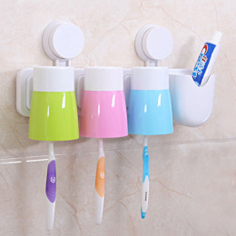 三口之家吸盘牙刷架洗漱套装牙刷收纳架牙刷杯漱口杯吸盘牙具套装