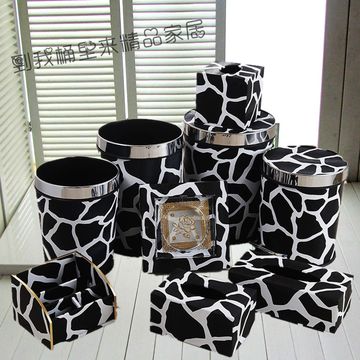 奶牛纹系列欧式垃圾桶皮革卫生间垃圾桶无盖客厅脚踏垃圾筒纸巾盒
