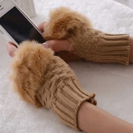 短款半指手套女冬可爱韩版学生加厚毛线针织手套户外运动透气保暖