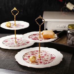 柏斯林下午茶点心盘创意高档果水盘欧式陶瓷婚庆新年蛋糕架双三层