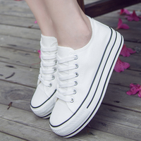 春夏款白色球鞋女士韩版厚底帆布鞋低帮运动休闲系带内增高单鞋潮