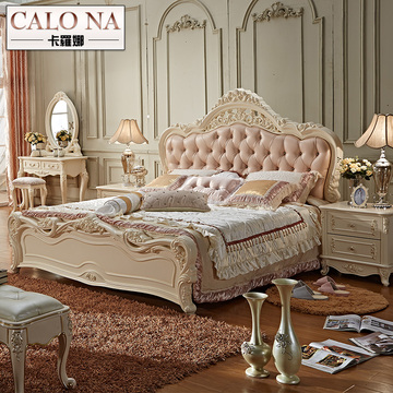欧式实木套房家具双人高箱简约时尚奢华软靠真皮雕刻公主婚床特价
