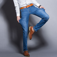 男士牛仔裤 英伦 显瘦 韩版潮流男裤子 修身型小直筒时尚牛仔长裤